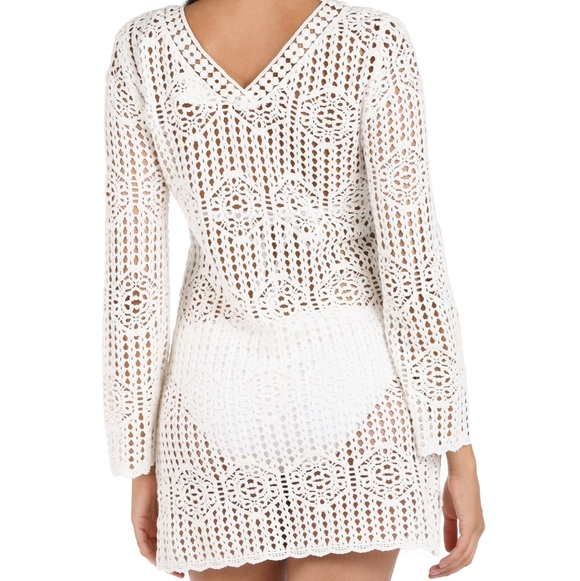 NWT La Blanca Waverly Crochet Swimsuit Coverup - Ivory - Picture 3 of 10
